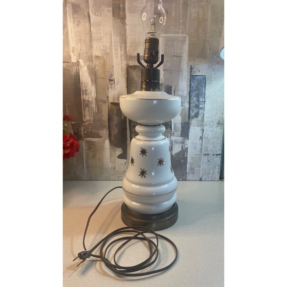 Vintage White Milk Glass Atomic Starburst Lamp MCM Mid Century Modern